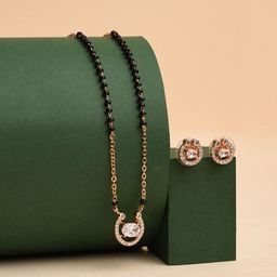 XPNSV Gold-Plated AD Stone Studded & Beaded Mangalsutra With Earrings-1