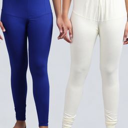 Jinfo Women Blue & White Pack Of 2 Solid Churidar-Length Leggings-image-42
