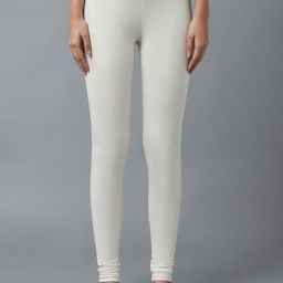 KEX Women White Solid Cotton Slim Fit Churidar Length Leggings-image-137