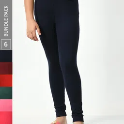 BAESD Girls Pack Of 6 Super-Soft Churidar-Length Leggings-image-91