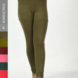 BAESD Girls Pack Of 6 Churidar Length Cotton Leggings-image-83