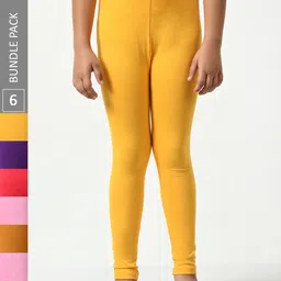 BAESD Girls Pack Of 6 Mid-Rise Churidar-Length Leggings-image-61