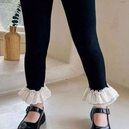 FOREVER FRIDAY Girls Pure Cotton Mid Rise Ankle Length Leggings with Lace Details-picture-30