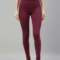 TWIN BIRDS Women Maroon Solid Ankle Length Leggings-50
