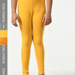 BAESD Girls Pack of 2 Churidar-Length Super Soft Cotton Lycra Leggings-image-96