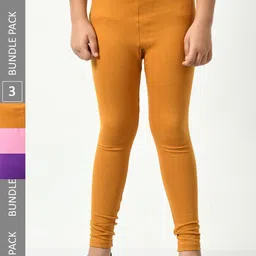BAESD Girls Pack Of 3 Churidar Length Cotton Lycra Leggings-picture-35