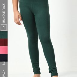 BAESD Girls Pack Of 4 Churidar-Length Super Soft Cotton Lycra Leggings-image-94