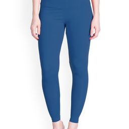LYRA Women Blue Solid Cotton Ankle-Length Leggings-image-65