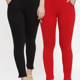 TAG 7 Women Pack Of 2 Solid Straight-Fit Ankle-Length Leggings-image-9