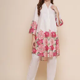 Bhama Couture Floral Printed Mandarin Collar A-Line Kurta with Palazzos-picture-34
