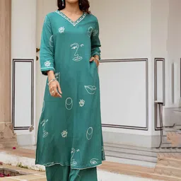 Nehamta Quirky Printed Sequinned V-Neck Straight Kurta With Palazzo-picture-0