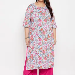 Tissu Women Blue Floral Printed Kurta with Palazzos-picture-2