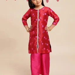 AHALYAA KIDS Girls Floral Printed Gotta Patti Kurta with Palazzos-image-60