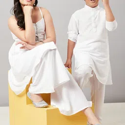 Stylo Bug Girls Off White High Slit Kurti With Palazzos-image-26