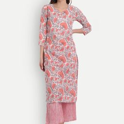 Haute and Humble Women Pink Floral Printed Kurta with Palazzos-51