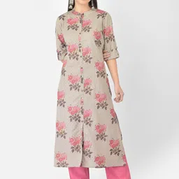 Pistaa Women Grey & Pink Ethnic Motifs Printed Kurta with Palazzos-picture-30