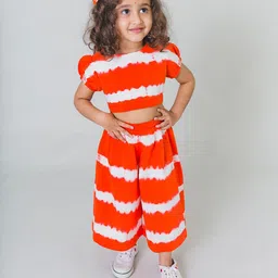 Tiber Taber Girls Orange & White Tie & Dye Top with Palazzos-image-94