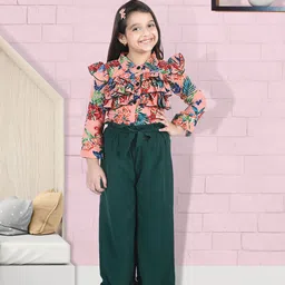 Cutiekins Girls Rust & Green Printed Top with Palazzos-image-38