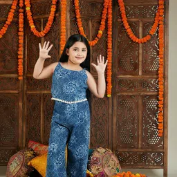 VASTRAMAY Girls Floral Printed Pure Cotton Top with Palazzos-image-34