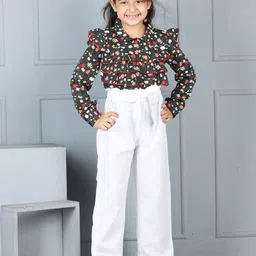 Cutiekins Girls Printed Shirt Collar Long Sleeves Top With Palazzo-image-24