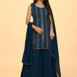 ODD BY chansi TRENDZ Geometric Embroidered Sequinned Regular Kurta with Palazzos-47