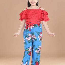 StyleStone Girls Ruffle Top with Floral Trousers-image-77
