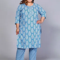 PNEHA Plus Size Floral Printed Regular Straight Kurta With Trousers-2