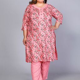 PNEHA Plus Size Floral Printed Regular Straight Kurta With Trousers-picture-19