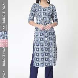 KALINI Pack Of 2 Printed Kurta with Trousers-picture-32