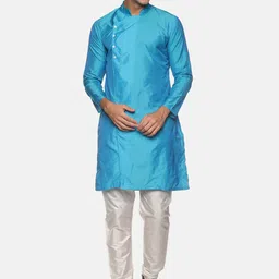 Sethukrishna Men Turquoise Blue Angrakha Kurta with Pyjamas-picture-50