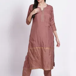 SUTI Striped Regular Pure Silk Kurta With Trousers-image-60