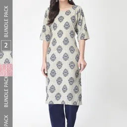 KALINI Pack Of 2 Printed Straight Kurta with Trousers-picture-1