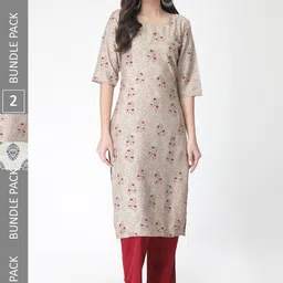 KALINI Pack Of 2 Printed Straight Kurta with Trousers-picture-42