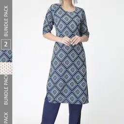 KALINI Pack Of 2 Printed Straight Kurta with Trousers-picture-10