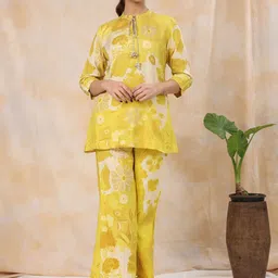RangDeep Floral Printed Mandarin Collar Co-Ords-57