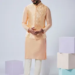 KISAH Mandarin Collar Regular Kurta With Trousers & Nehru Jacket-picture-10