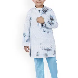 BAESD Boys Floral Embroidered Thread Work Straight Kurta with Trousers-36