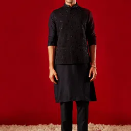 VASTRAMAY Mandarin Collar Long Sleeve Sequinned Kurta Set & Nehru jacket-picture-55