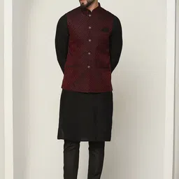 KISAH Mandarin Collar Straight Kurta & Trousers With Nehru Jacket-picture-19