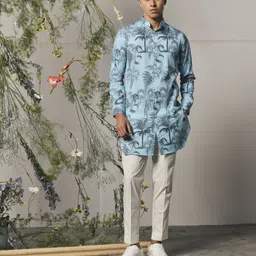 Project Bandi Tropical Printed Band Collar Kurta with Trousers-69