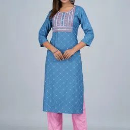 Bachuu Floral Yoke Design Mirror Work Kurta with Trousers-11
