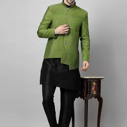 Utsav Fashion Men Panelled Thread Work Dupion Silk Kurta with Trousers-image-7