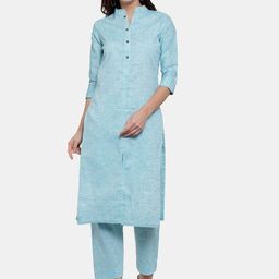 Sayesha Self Design Mandarin Collar Pure Cotton Straight Kurta with Trousers-image-68