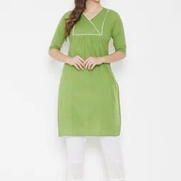 WineRed Women Green Cotton Solid Kurta with Trousers-image-29