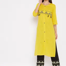 WineRed Women Yellow Embroidered Kurta with Trousers-image-17
