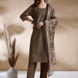 Anouk Abstract Printed Regular Chanderi Cotton Kurta With Trousers & Dupatta image 5
