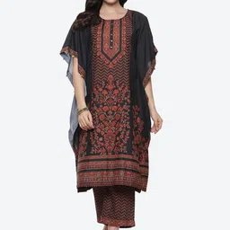 Biba Women Black Ethnic Motifs Printed Kaftan Kurta with Trousers-picture-27