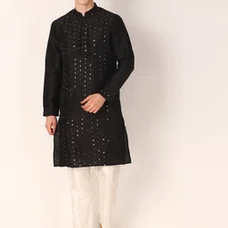 Koshin Mandarin Collar Embroidered Regular Mirror Work Straight Kurta with Trousers-picture-47