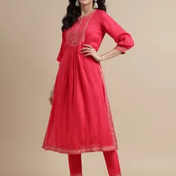 HERE&NOW Ethnic Motifs Printed Pleated Kurta with Trousers-picture-14
