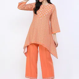 Vishudh Women Rust Ethnic Motifs Kurti with Trousers-17